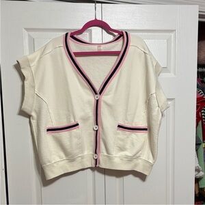 Never worn • Mono B Cream and Pink Cardigan Sweater • size small
